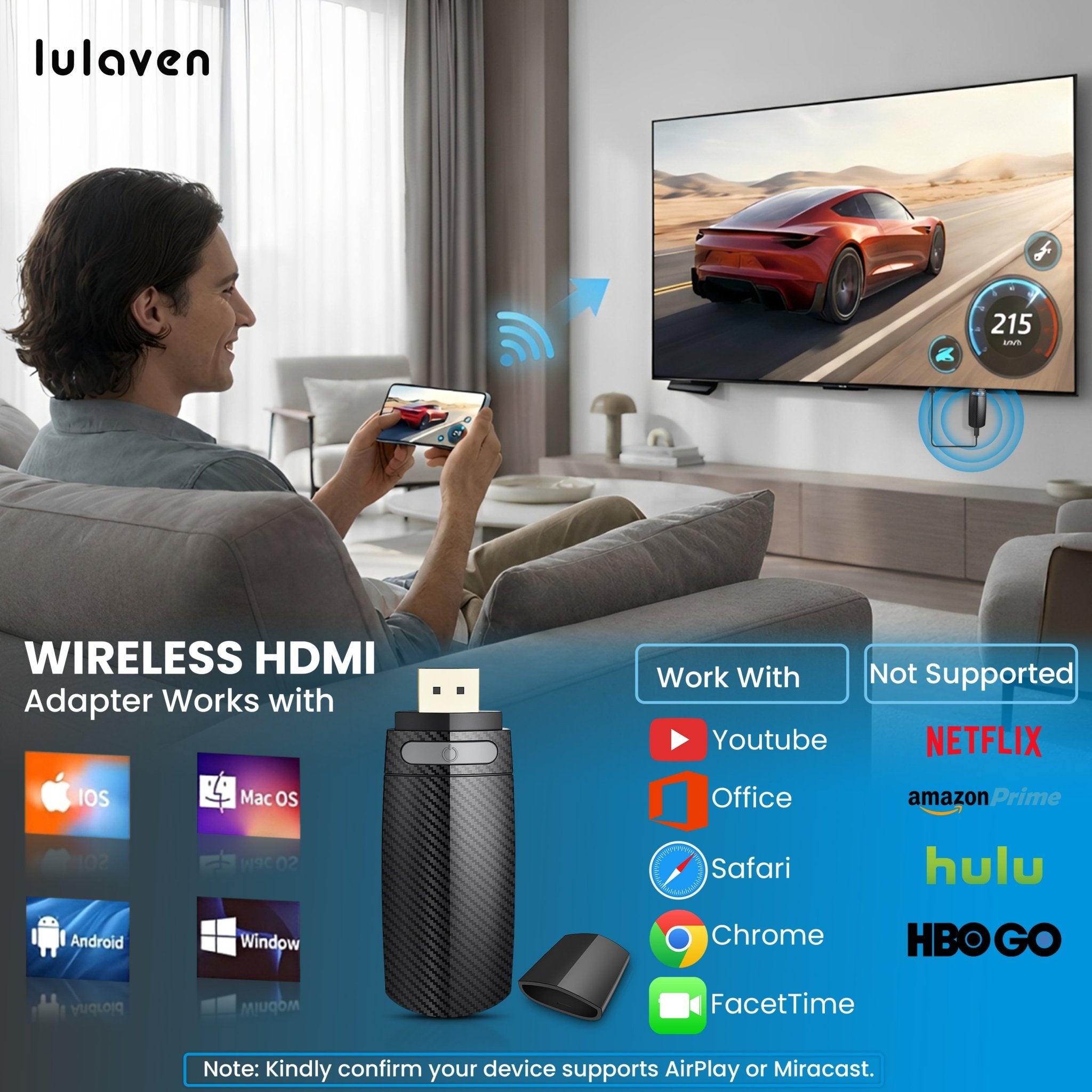 2026-Lulaven iShare Wireless HDMI Display Adapter, Streaming Device for iPhone iPad to TV