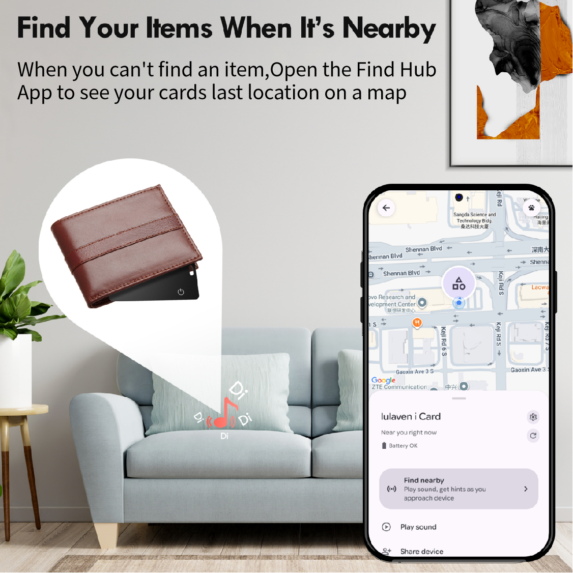 lulaven i Card——Smart Bluetooth Tracker, Item Finder Works with Google's Find Hub (Android Only) App, Trakcer Tag Locator for Keys, Luggage, Satchel. Lulaven