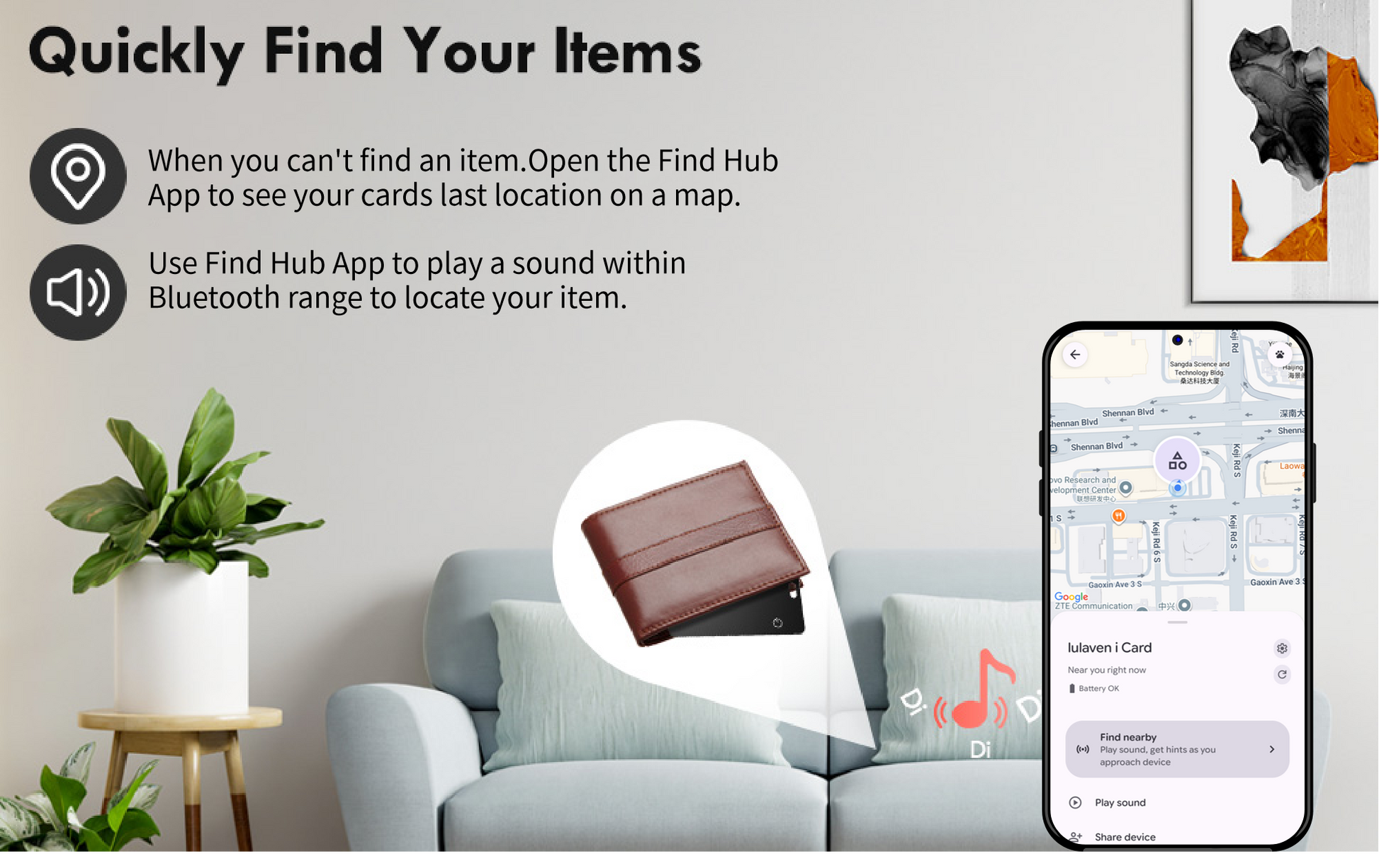 lulaven i Card——Smart Bluetooth Tracker, Item Finder Works with Google's Find Hub (Android Only) App, Trakcer Tag Locator for Keys, Luggage, Satchel. Lulaven