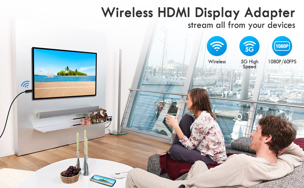 Wireless HDMI Display Adapter, Streaming Device for iPhone to TV, HD Video and Audio Sync, Streaming Mirroring YouTube Tiktok to TV, Wireless HDMI for iPhone 15, 14 and More Accessories Lulaven